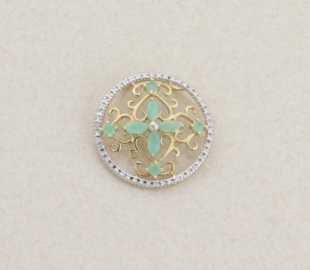 18k Pendant Only Gold Over Sterling Silver Natural Emerald Pendant 1" Round